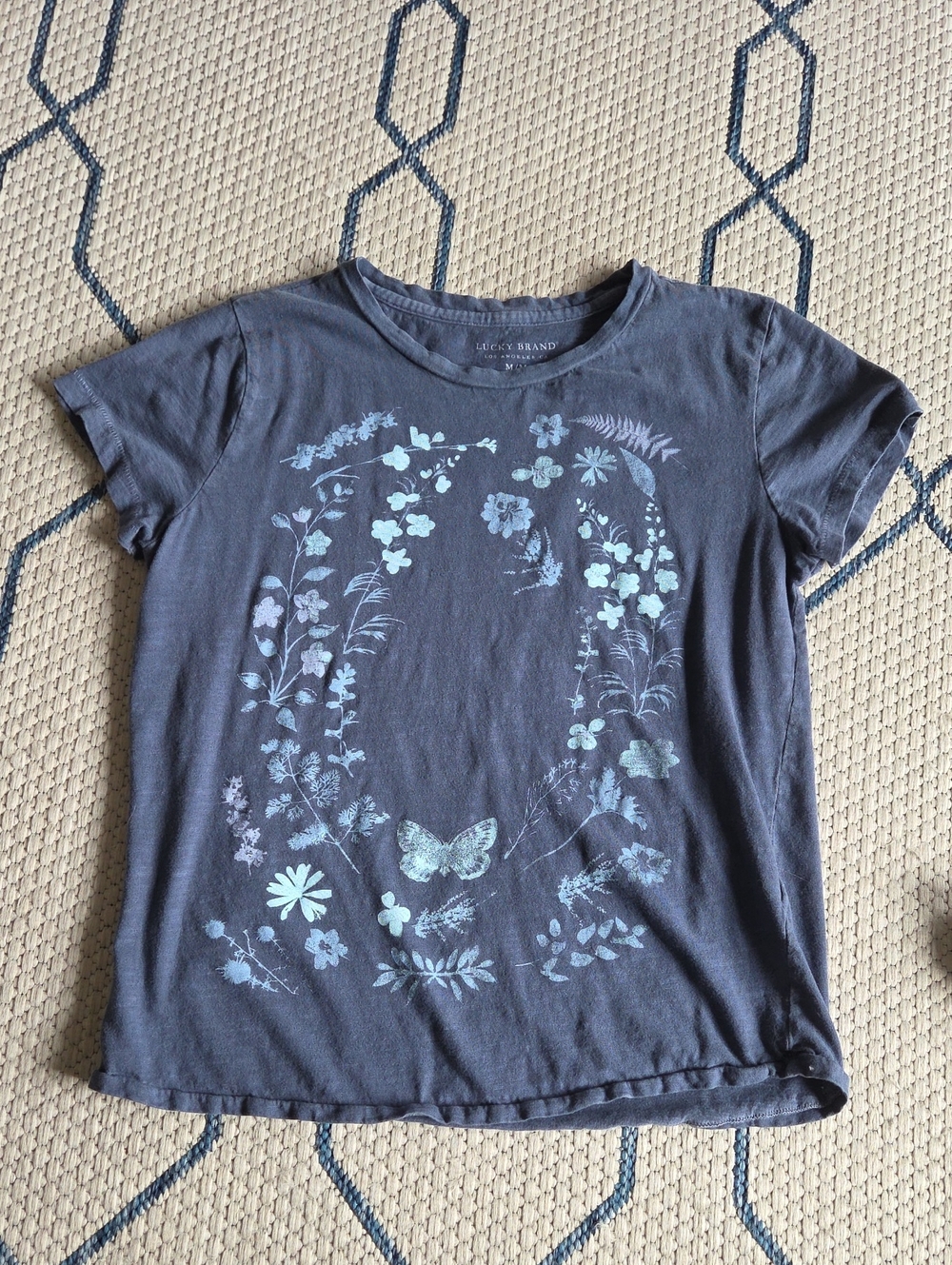 Lucky Brand Navy Tee with Light Blue Floral & Butterfly Print